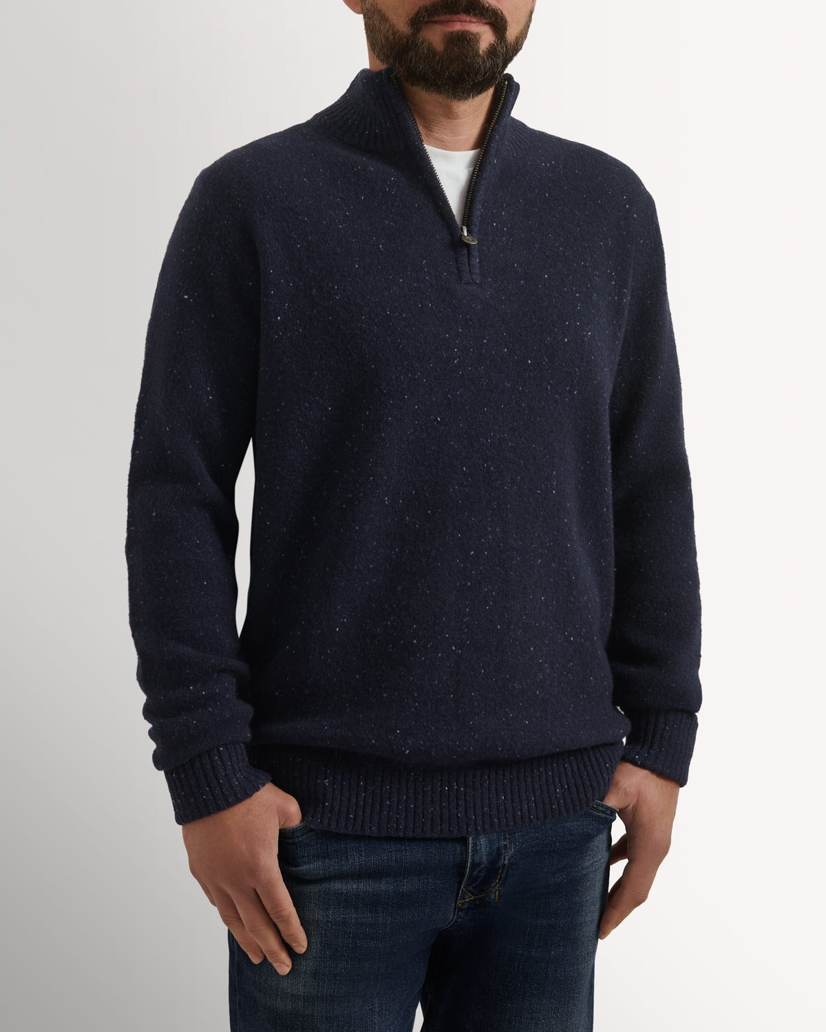 Bernard Weatherill 1/4 Zip Melange Neps NAVY Savile Row Gentlemens Outfitters
