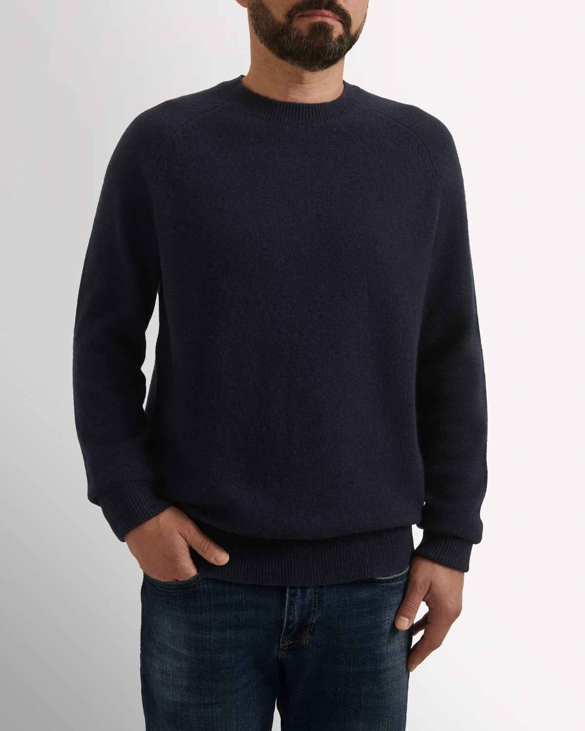 Bernard Weatherill Lambswool Plain Crew Neck NAVY Savile Row Gentlemens Outfitters