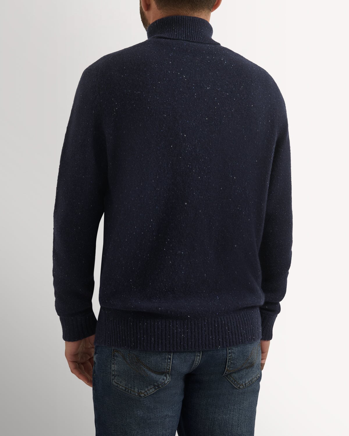 Bernard Weatherill Plain Roll Neck Melange Tweed NAVY FLEC Savile Row Gentlemens Outfitters