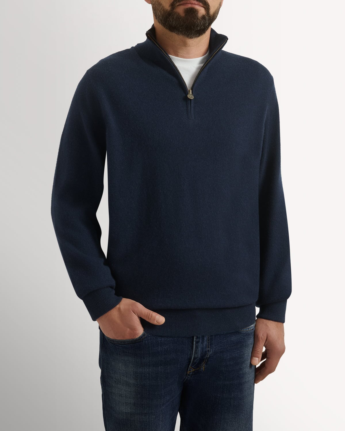 1/4 Zip Cashmere Mix Navy – Bernard Weatherill
