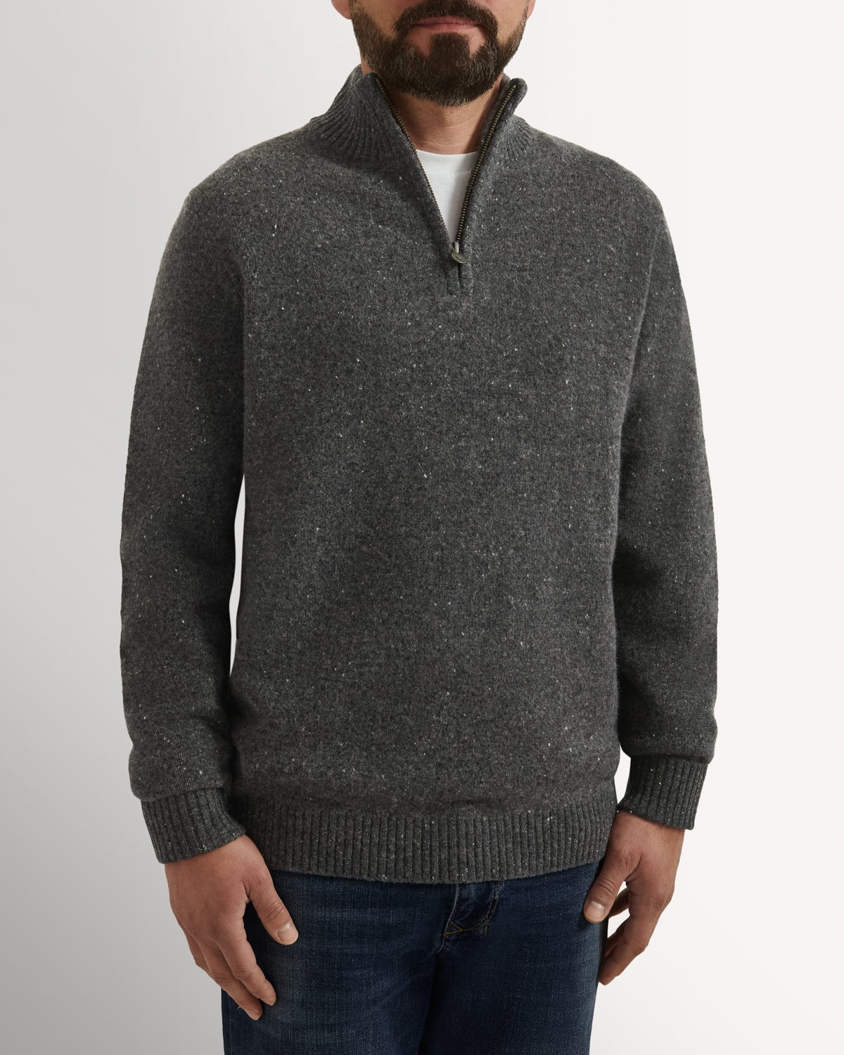 Bernard Weatherill 1/4 Zip Melange Neps GREY Savile Row Gentlemens Outfitters