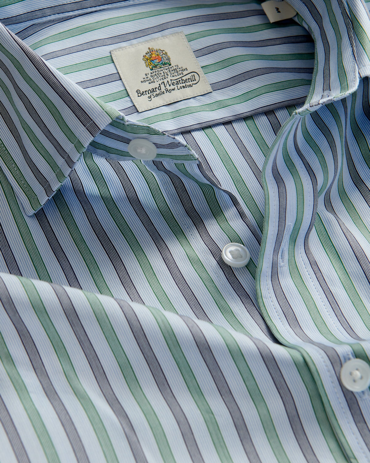 Bernard Weatherill BERNARD WEATHERILL Bold Stripe Semi-Cutaway Shirt Blue/Green/Navy Savile Row Gentlemens Outfitters
