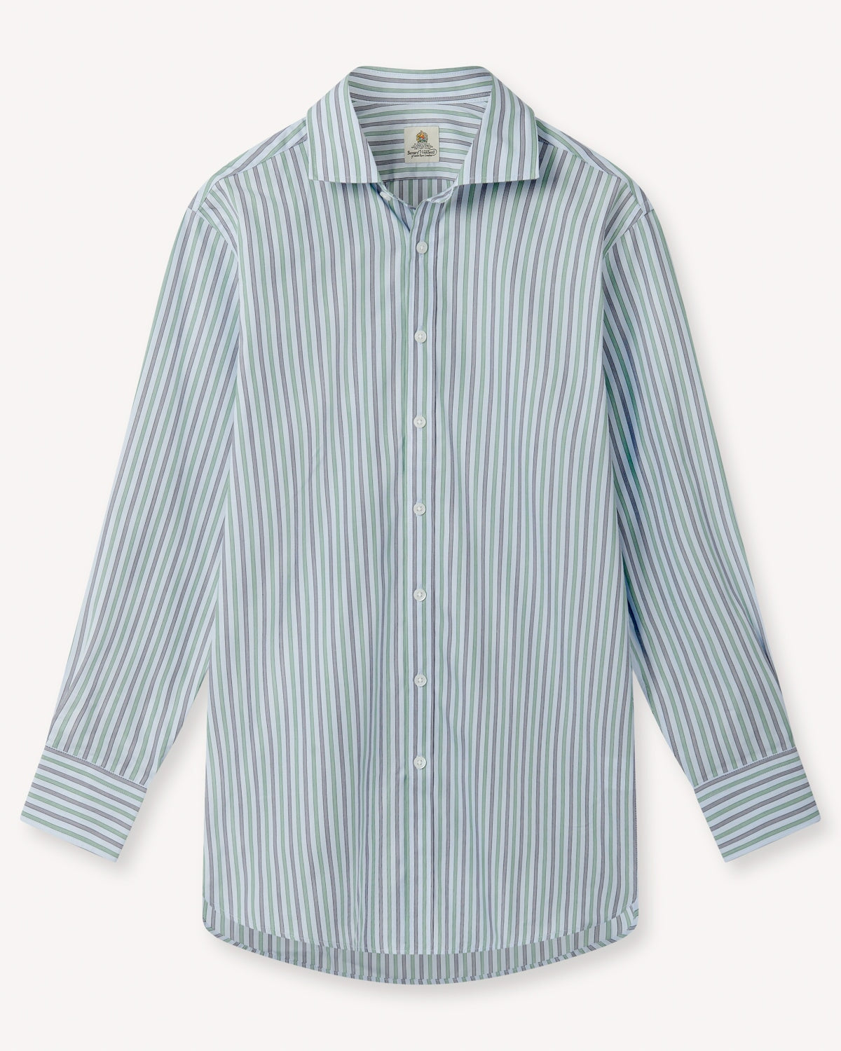 Bernard Weatherill BERNARD WEATHERILL Bold Stripe Semi-Cutaway Shirt Blue/Green/Navy Savile Row Gentlemens Outfitters