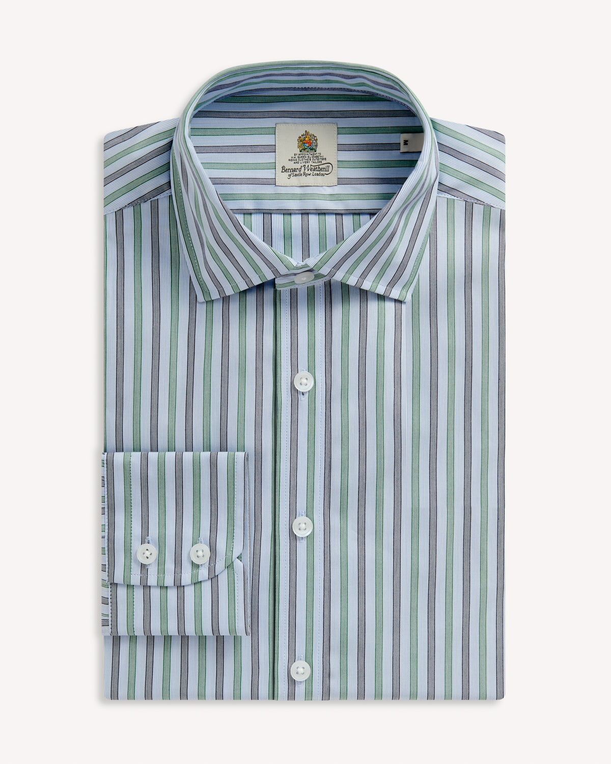 Bernard Weatherill BERNARD WEATHERILL Bold Stripe Semi-Cutaway Shirt Blue/Green/Navy Savile Row Gentlemens Outfitters
