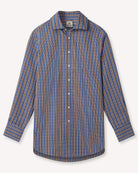 Bernard Weatherill BERNARD WEATHERILL Check Semi-Cutaway Poplin Shirt Blue/Brown Savile Row Gentlemens Outfitters