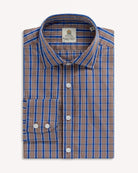 Bernard Weatherill BERNARD WEATHERILL Check Semi-Cutaway Poplin Shirt Blue/Brown Savile Row Gentlemens Outfitters