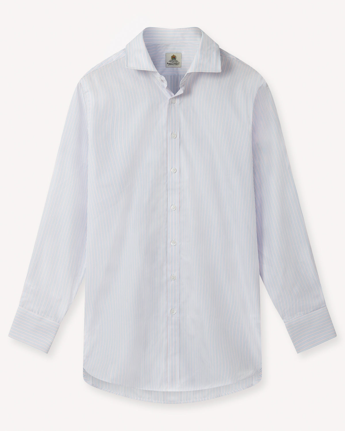Bernard Weatherill BERNARD WEATHERILL City Stripe Semi-Cutaway Shirt White/Blue/Pink Savile Row Gentlemens Outfitters