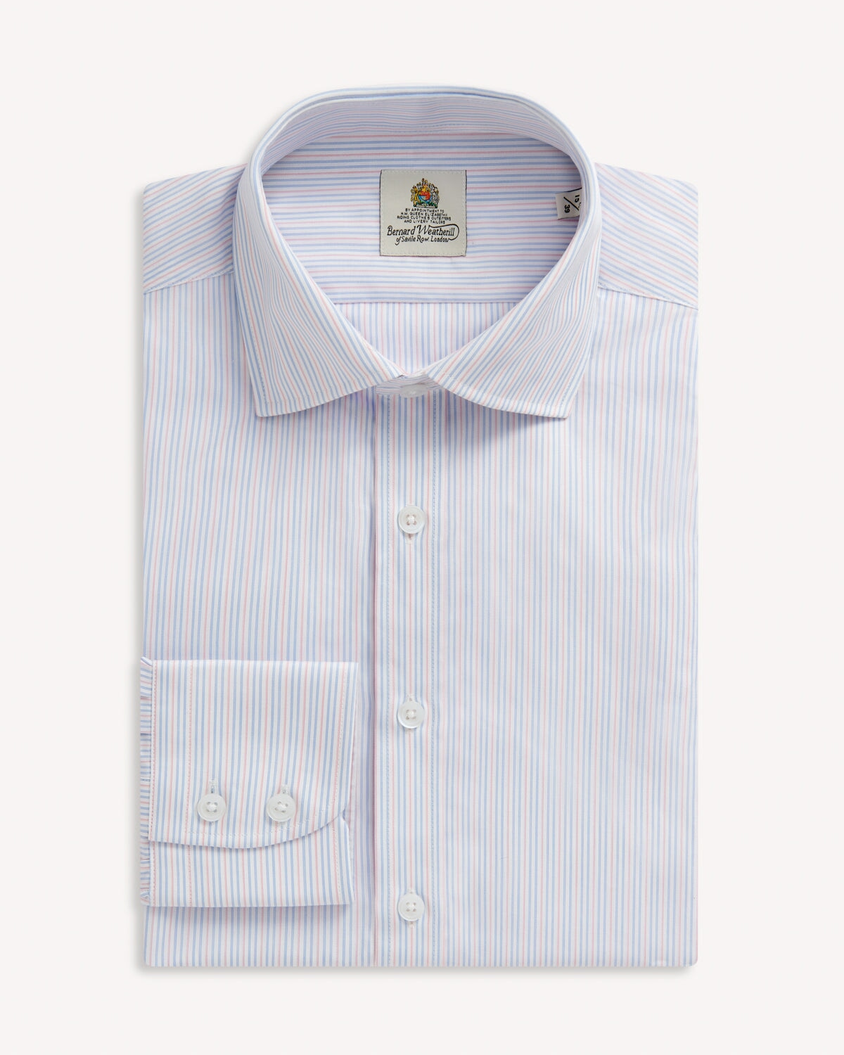 Bernard Weatherill BERNARD WEATHERILL City Stripe Semi-Cutaway Shirt White/Blue/Pink Savile Row Gentlemens Outfitters