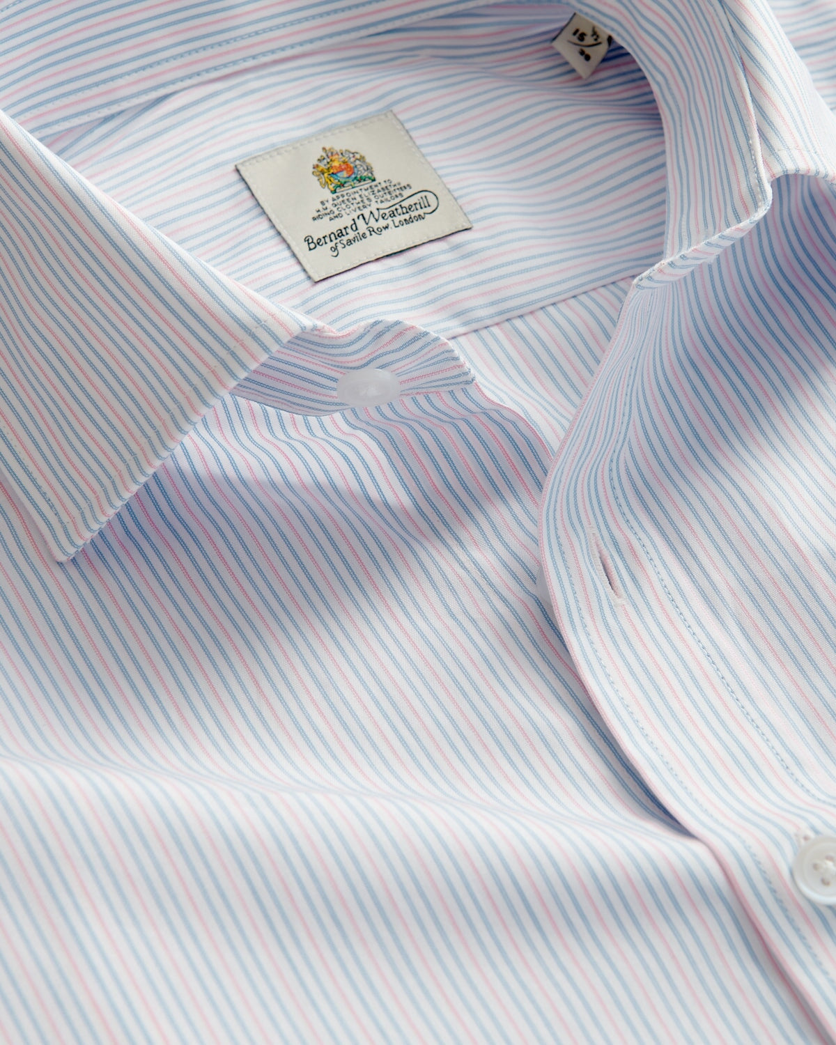 Bernard Weatherill BERNARD WEATHERILL City Stripe Semi-Cutaway Shirt White/Blue/Pink Savile Row Gentlemens Outfitters