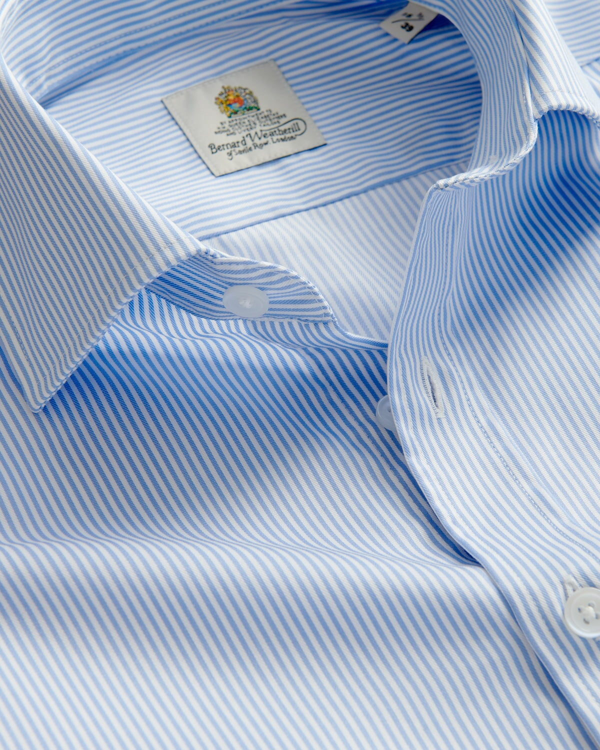 Bernard Weatherill BERNARD WEATHERILL Cotton Twill Bengal Strip Shirt Sky/White Savile Row Gentlemens Outfitters