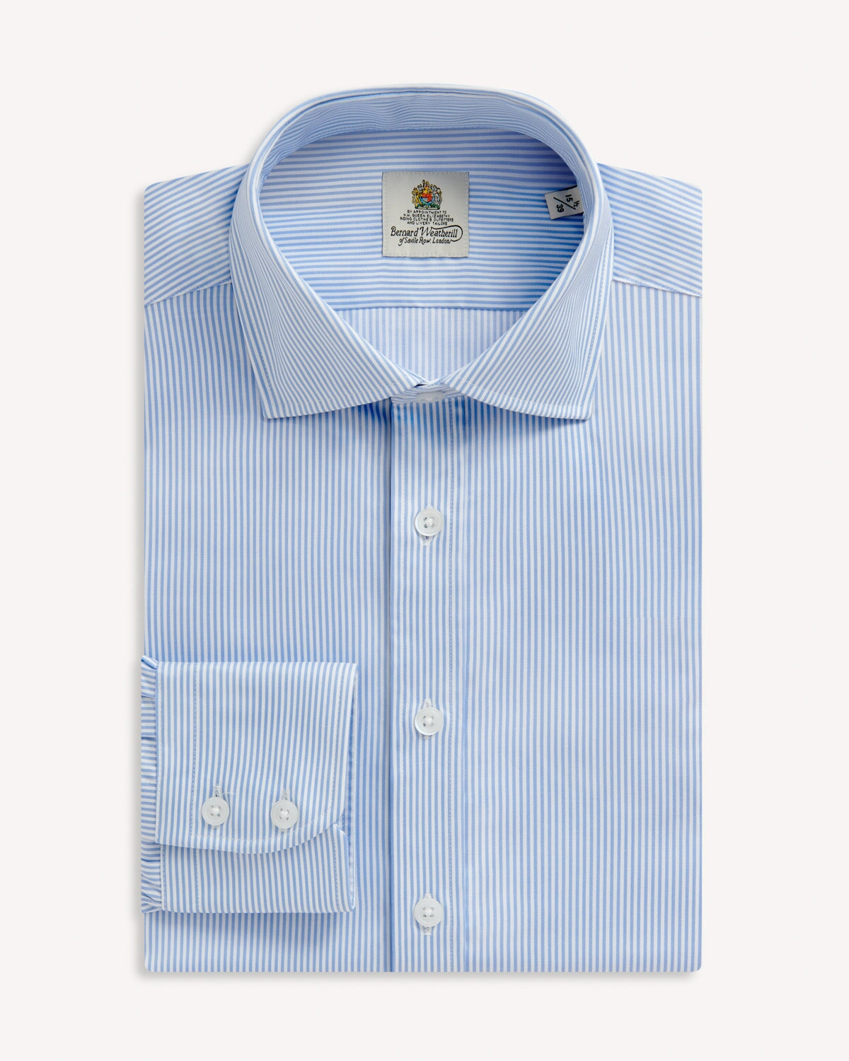 Bernard Weatherill BERNARD WEATHERILL Cotton Twill Bengal Strip Shirt Sky/White Savile Row Gentlemens Outfitters