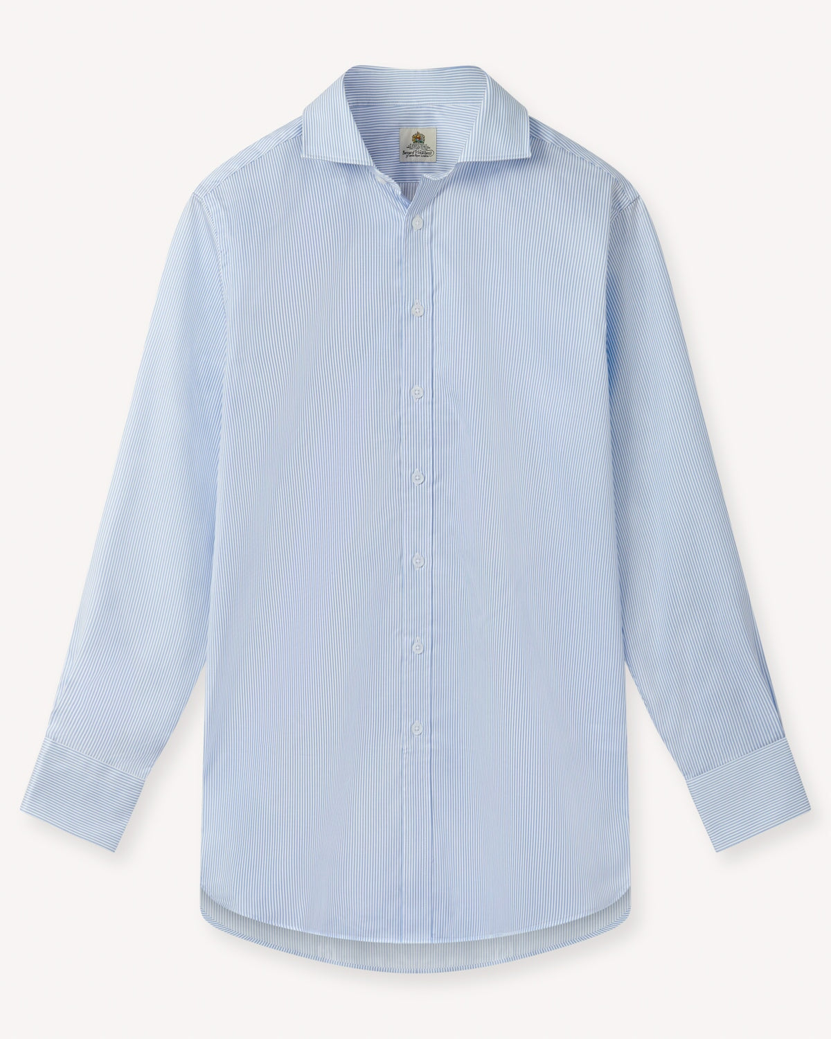 Bernard Weatherill BERNARD WEATHERILL Cotton Twill Bengal Strip Shirt Sky/White Savile Row Gentlemens Outfitters