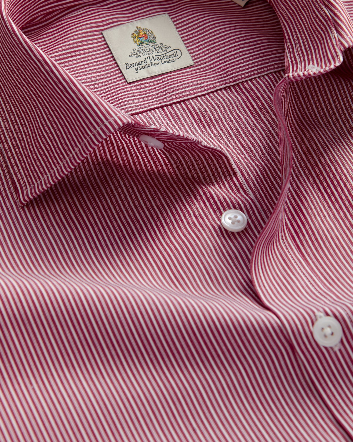 Bernard Weatherill BERNARD WEATHERILL Fine City Stripe Semi-Cutaway Shirt Red/White Savile Row Gentlemens Outfitters
