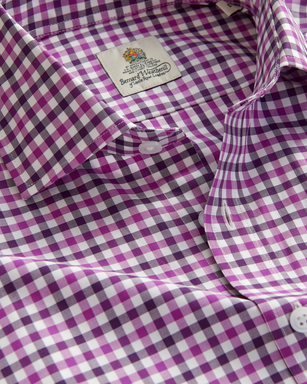 Bernard Weatherill BERNARD WEATHERILL Gingham Twill Classic Fit Shirt Purple/White Savile Row Gentlemens Outfitters