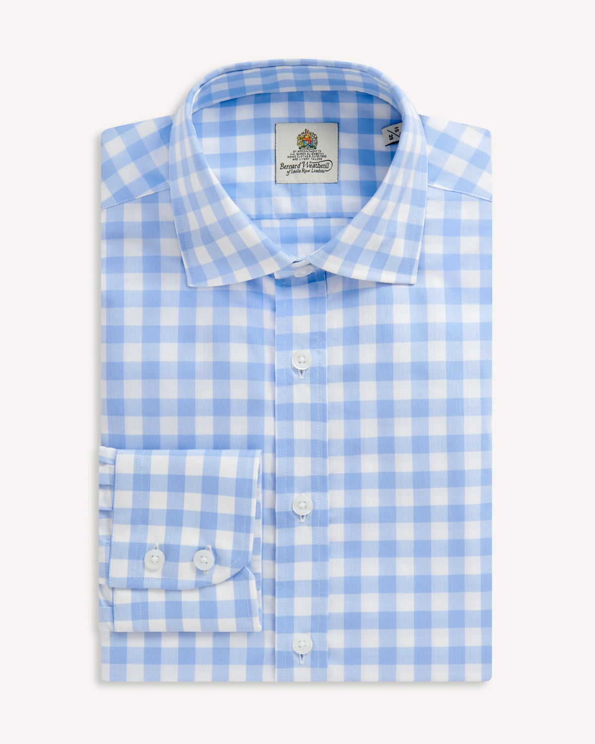 Bernard Weatherill BERNARD WEATHERILL Large Gingham Check Semi-Cutaway Shirt Sky/White Savile Row Gentlemens Outfitters