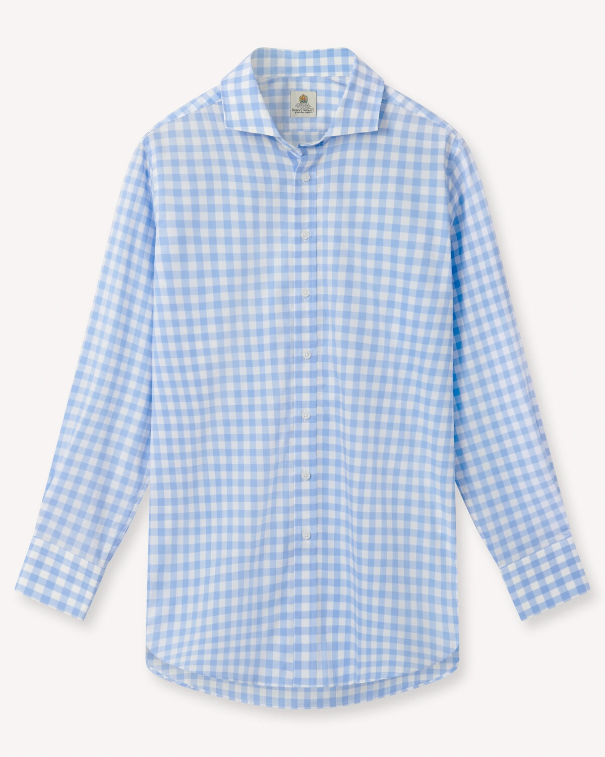 Bernard Weatherill BERNARD WEATHERILL Large Gingham Check Semi-Cutaway Shirt Sky/White Savile Row Gentlemens Outfitters