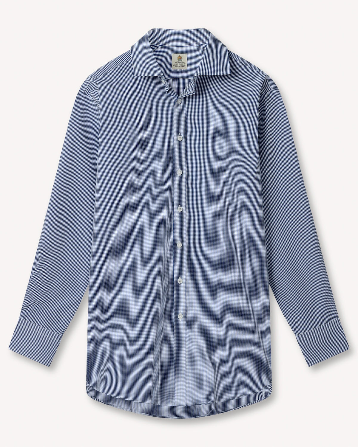 Bernard Weatherill BERNARD WEATHERILL Micro Gingham Semi-Cutaway Shirt Royal Blue/White Savile Row Gentlemens Outfitters