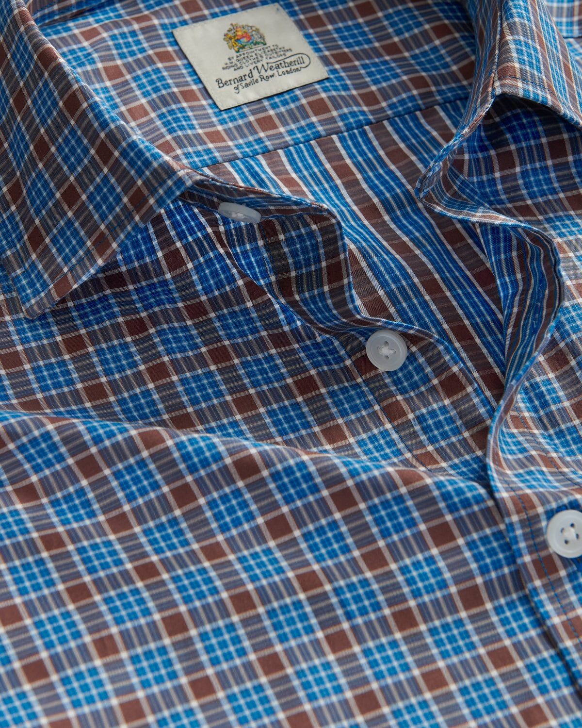 Bernard Weatherill BERNARD WEATHERILL Multi Check Poplin Shirt Brown/Blue Savile Row Gentlemens Outfitters