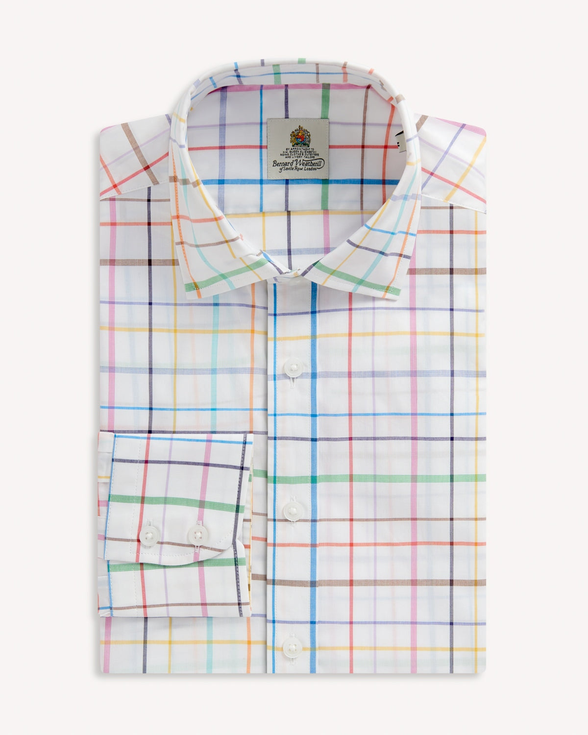 Bernard Weatherill BERNARD WEATHERILL Multi Windowpane Check Shirt White/Yellow Savile Row Gentlemens Outfitters