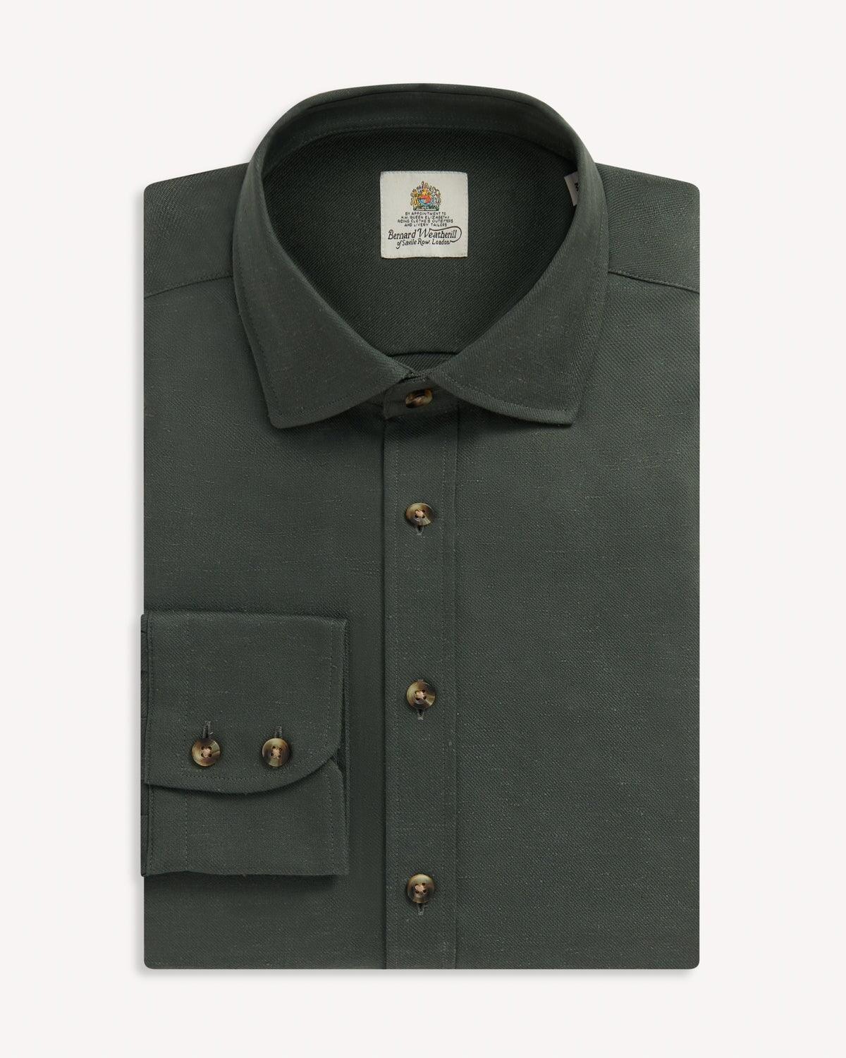 Bernard Weatherill BERNARD WEATHERILL Plain Cotton Twill Shirt Green Savile Row Gentlemens Outfitters