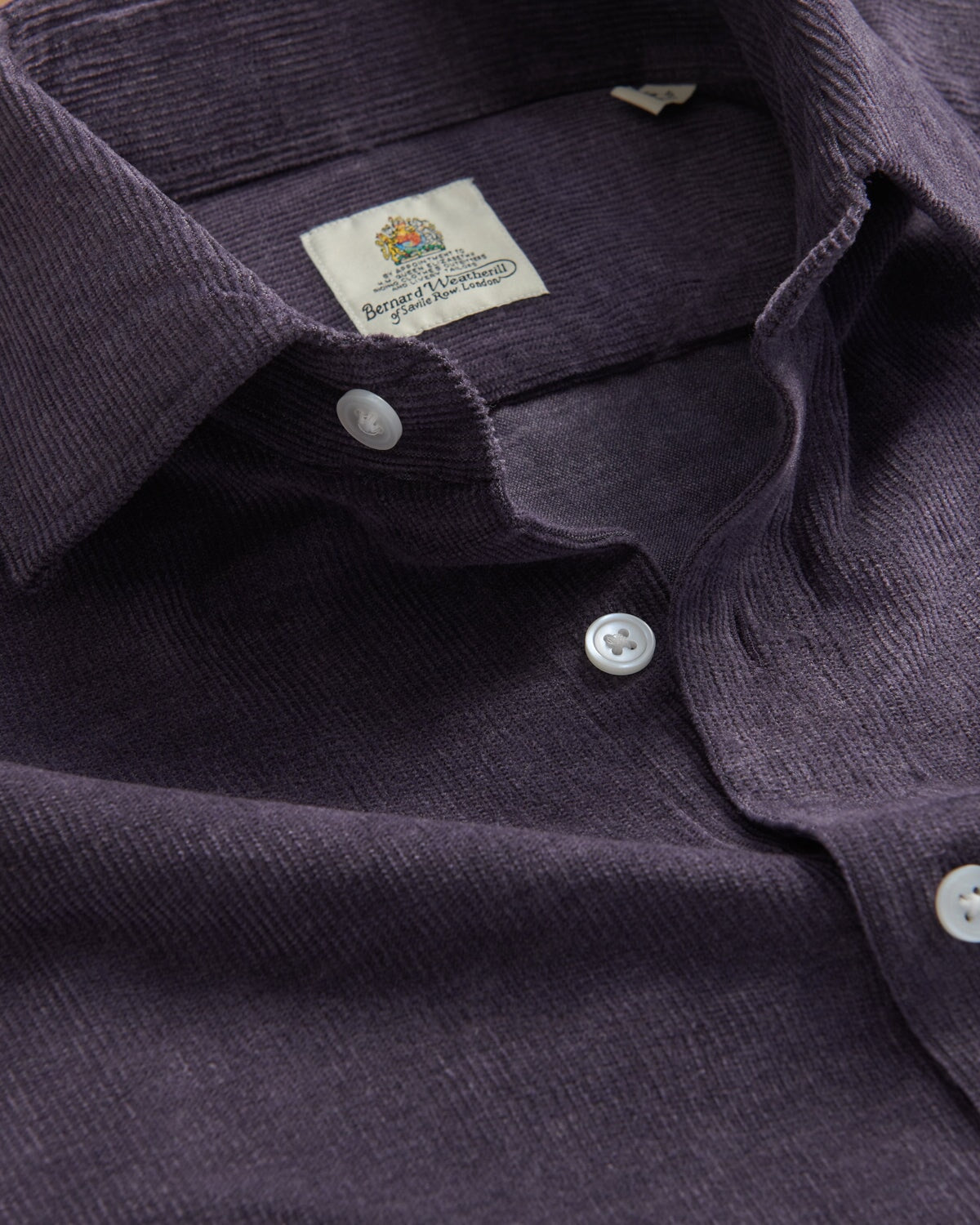 Bernard Weatherill BERNARD WEATHERILL Soft Needle Cord Shirt Purple Savile Row Gentlemens Outfitters