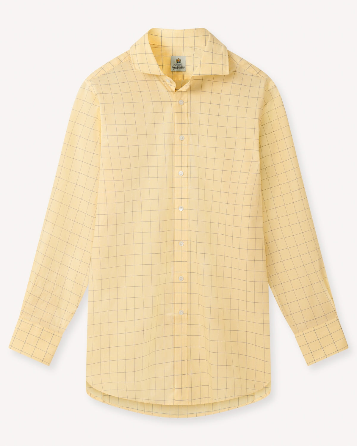 Bernard Weatherill BERNARD WEATHERILL Windowpane Check Semi-Cutaway Shirt Yellow/Blue Savile Row Gentlemens Outfitters