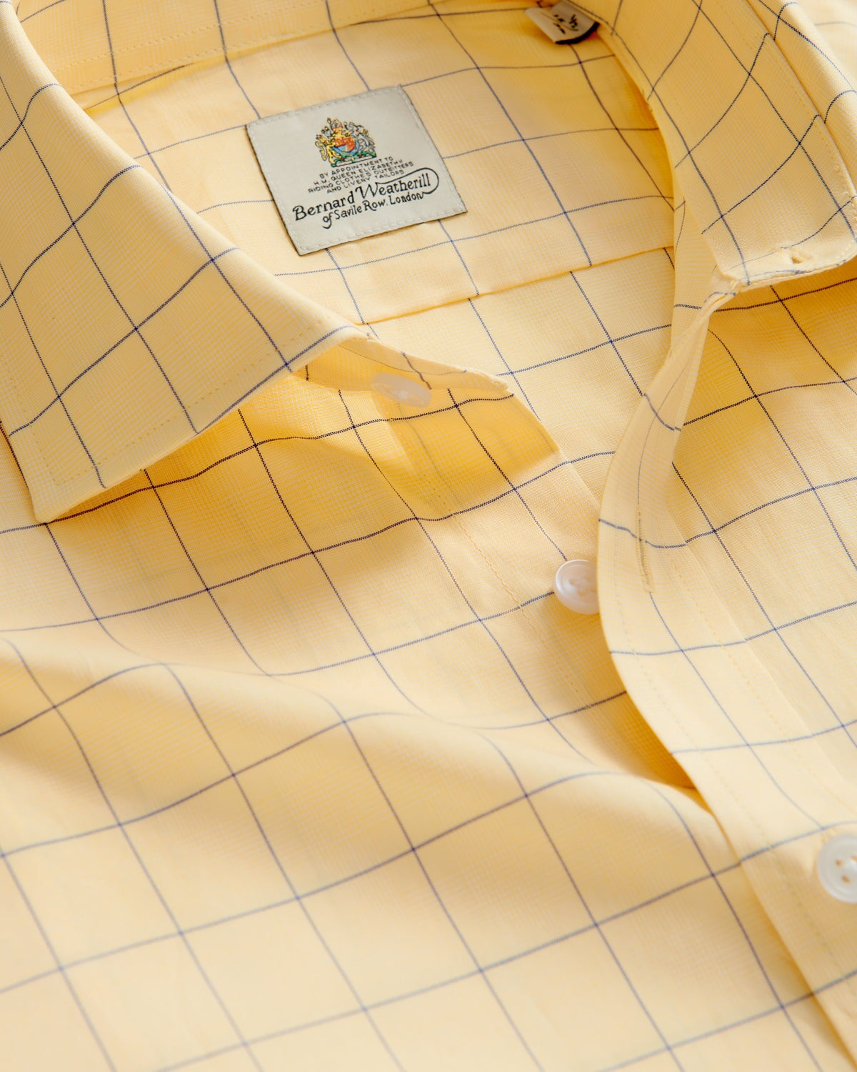 Bernard Weatherill BERNARD WEATHERILL Windowpane Check Semi-Cutaway Shirt Yellow/Blue Savile Row Gentlemens Outfitters