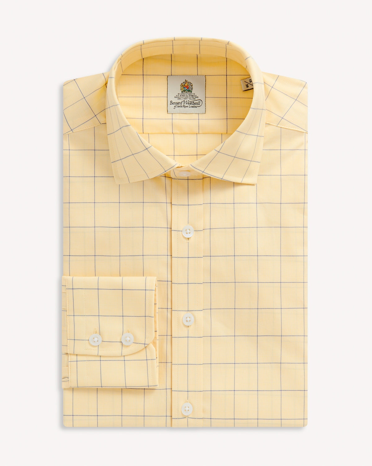 Bernard Weatherill BERNARD WEATHERILL Windowpane Check Semi-Cutaway Shirt Yellow/Blue Savile Row Gentlemens Outfitters