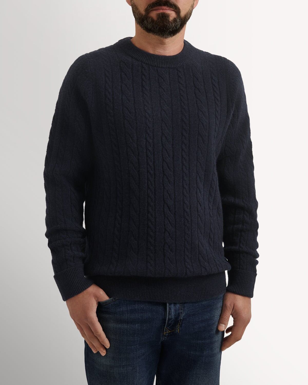 Bernard Weatherill Lambswool Cable Knit Navy Savile Row Gentlemens Outfitters