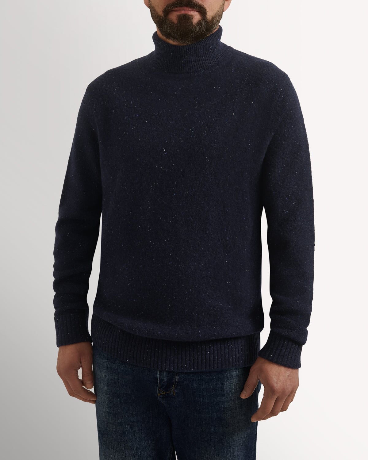 Bernard Weatherill Plain Roll Neck Melange Tweed NAVY FLEC Savile Row Gentlemens Outfitters